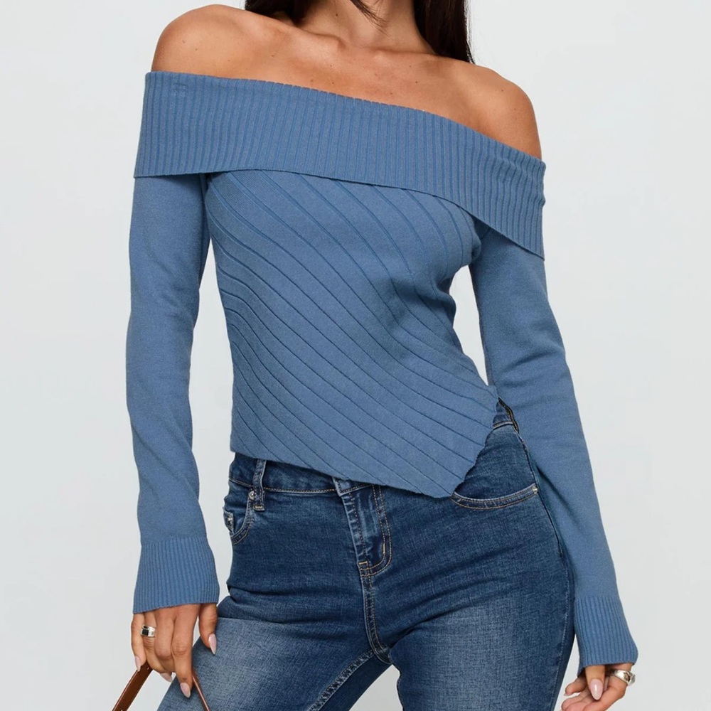 NWT Princess Polly “Brisa” Long Sleeve Blue Ribbed Long Sleeve Top 💙🦋 SIZE L/XL